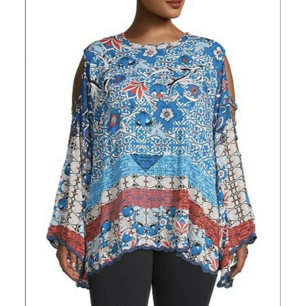 JOHNNY WAS BONDI COLD SHOULDER BLOUSE TOP NWT XL - Picture 3 of 10